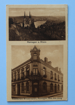 Ansichtskarte AK Remagen Rhein 1929 Restaurant Winzer Verein Hausansicht Architektur Ortsansicht Rheinland Pfalz